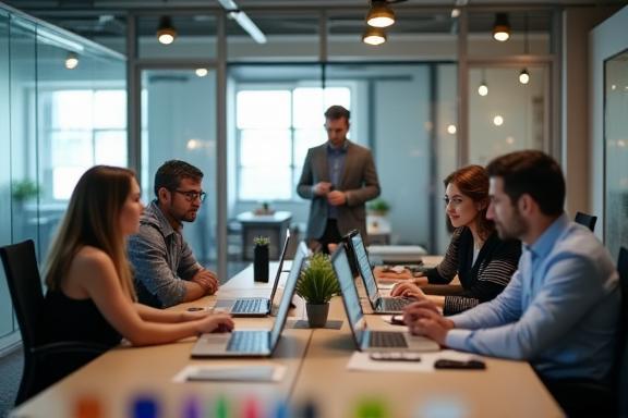 Team arbeitet gemeinsam in einem modernen Büro